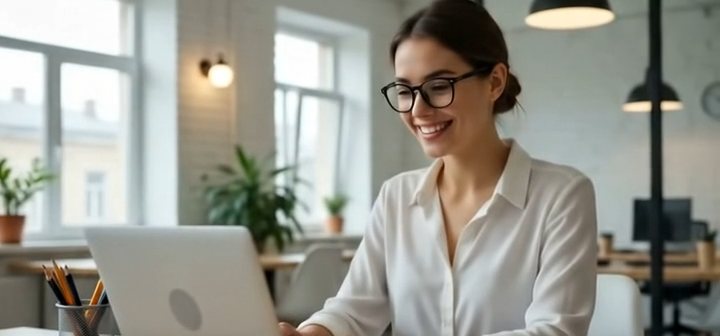 A business owner reviewing their page on a laptop.