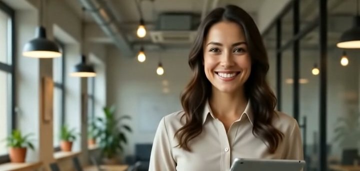 A business owner updating their page on a tablet.